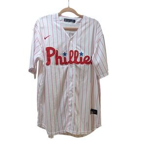 Nike Philadelphia Phillies Bryce Harper Baseball Jersey White Red Pinstripe Lrge